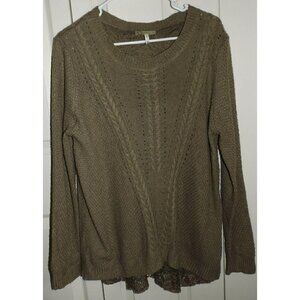 Urban Day M/L brown long sleeve sweater boat neck lace accents basketweave